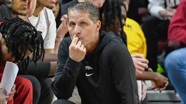 Razorbacks coach Eric Musselman on sideline against South Carolina.